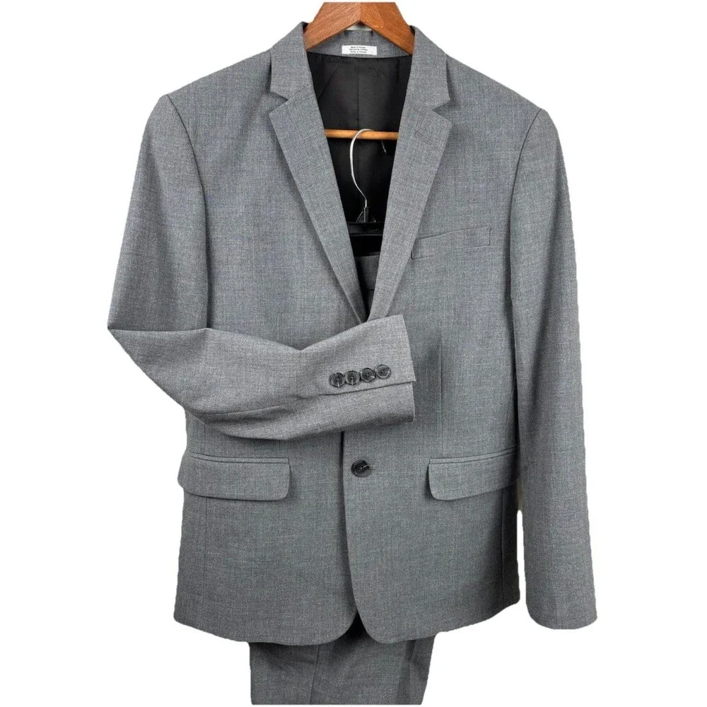 Calvin Klein BOY's Size 18R/14 Suit Gray Blazer & Pant Set Young Men